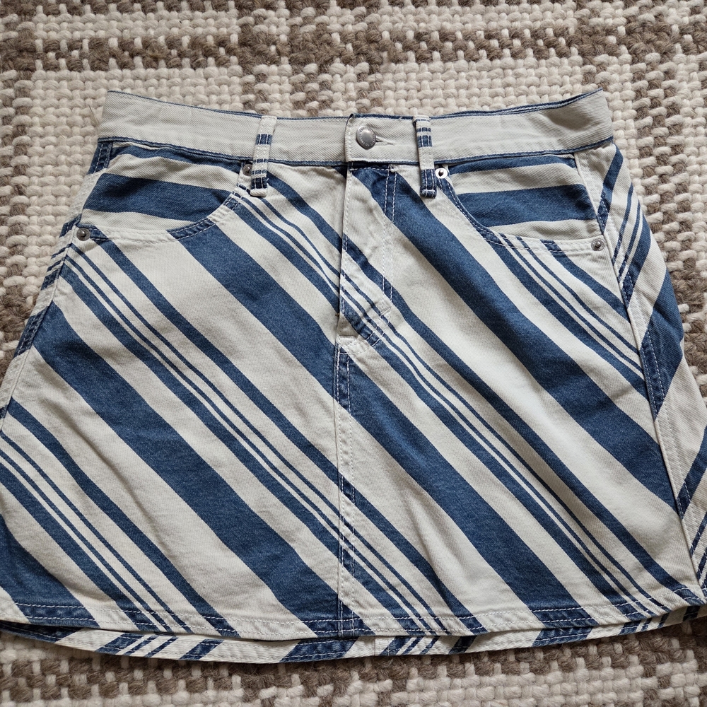 Universal Thread A-Line Skirt with Blue and White Stripes